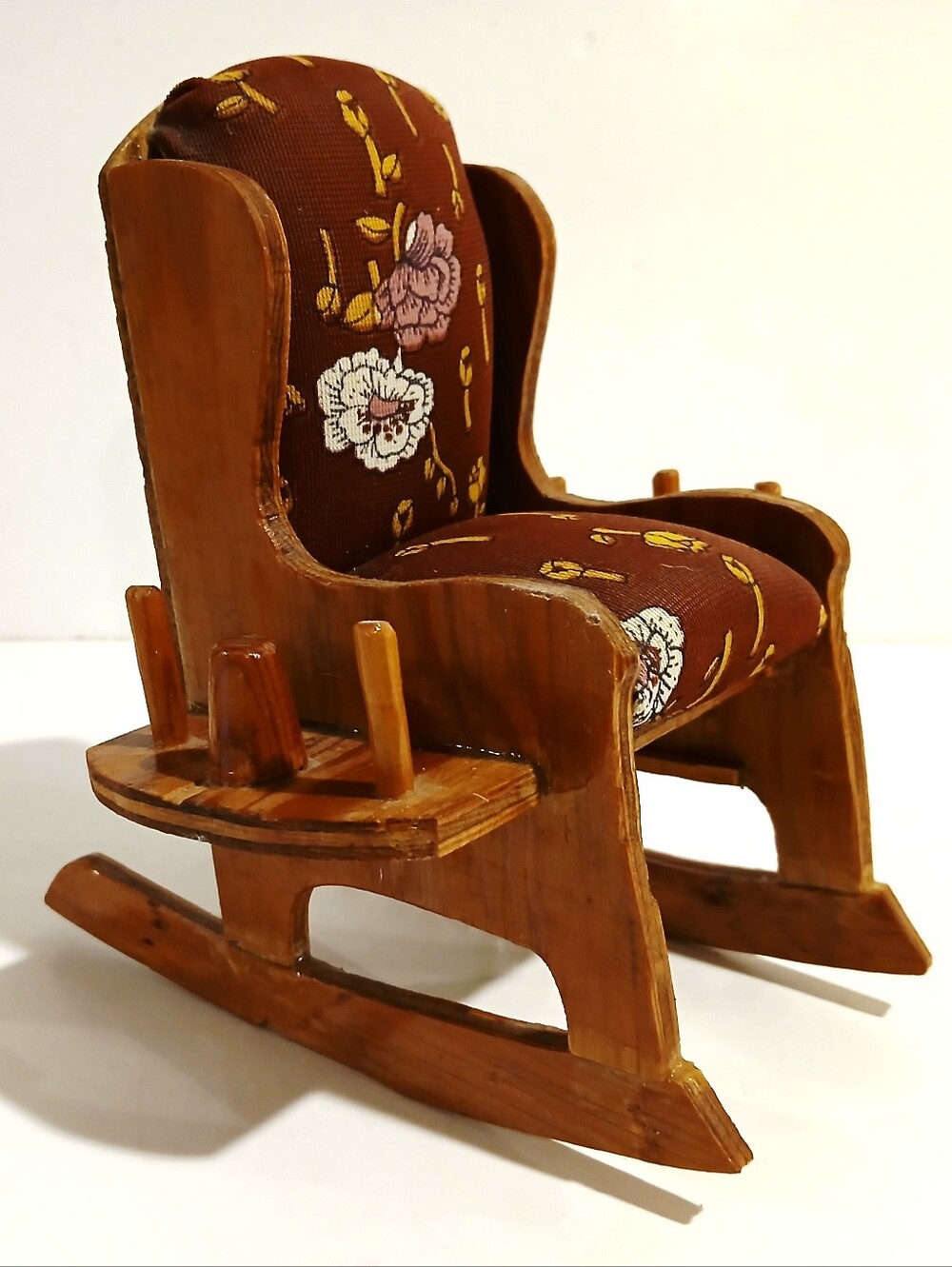 Vintage Wooden  Rocking Chair Pin Cushion Thimble Thread Scissor Holder